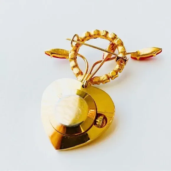 Vintage Rhinestone Brooch Pin With Watch Pendant​ - Picture 9 of 14